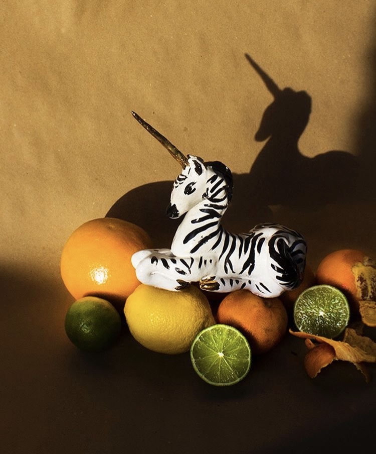 Tanya Fishmann, Childhood Bestiary #1, 2018, ceramic sculpture of an imaginary hybrid creature based on the artist's childhood drawings of unicorns and pegasi