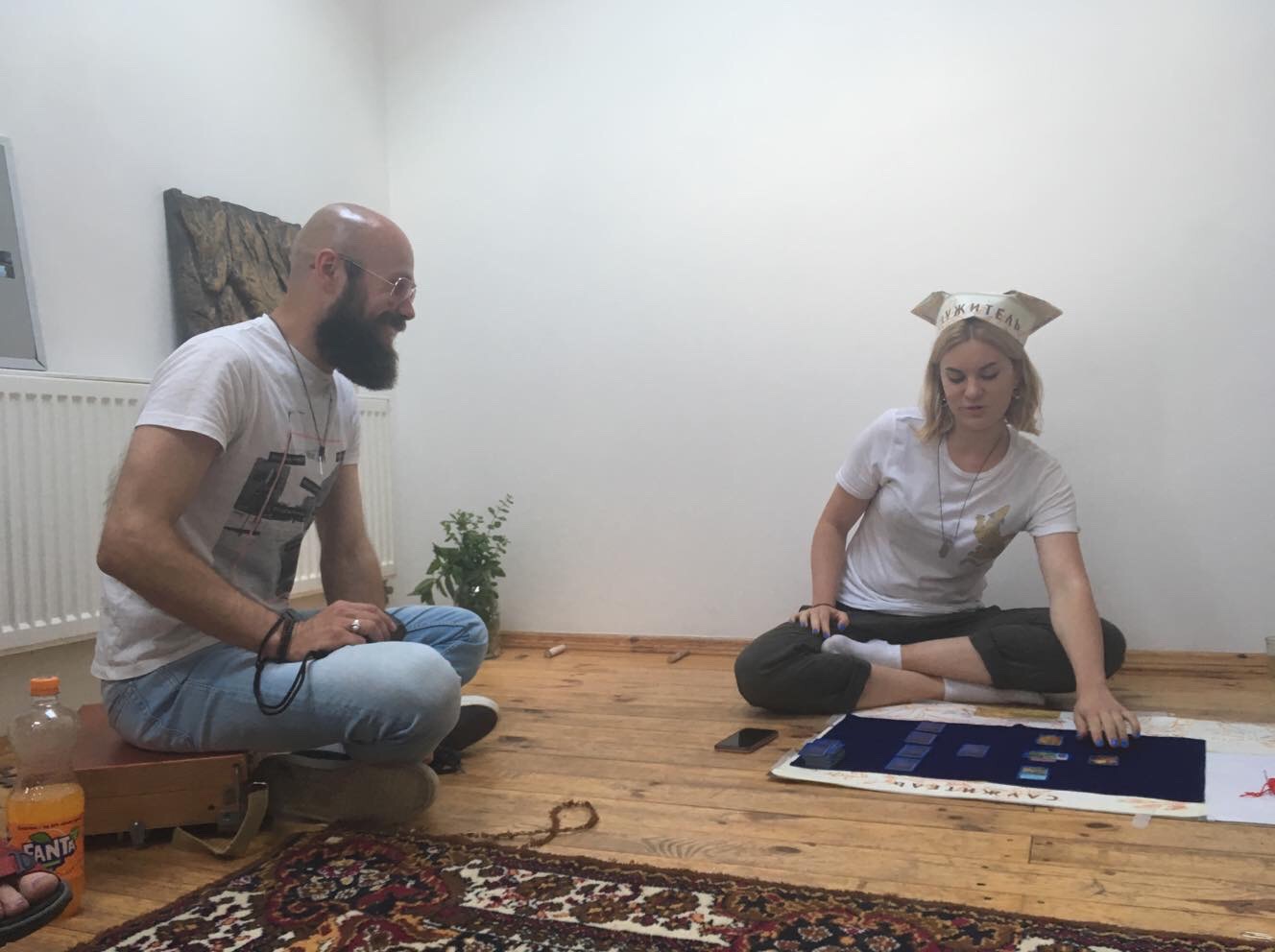 Tanya Fishmann, Divination on the Future of Ukraine, 2019, group scene showing the participatory nature of the secret Tarot performance at Art House Muzychi