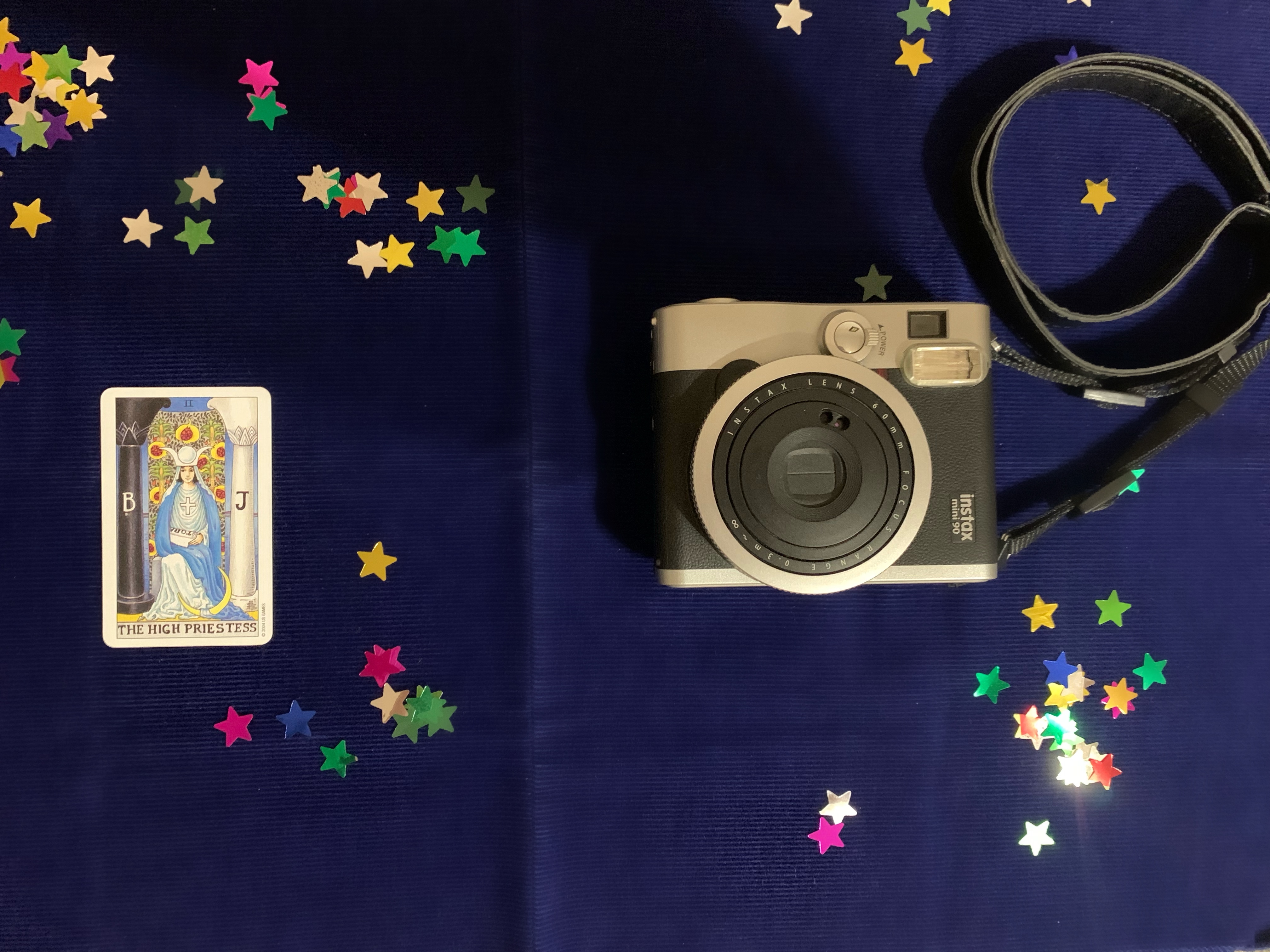 Tanya Fishmann, Liberation, 2021, performance documentation 1 of 2, participant holding a Major Arcana Tarot card, analog portrait ritual for transforming personal memory